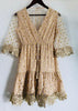 Vestido Dourado Curto Tule Bordado para Festa