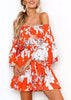 Vestido Ombro a Ombro Estampado Manga Flare