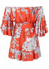 Vestido Ombro a Ombro Estampado Manga Flare