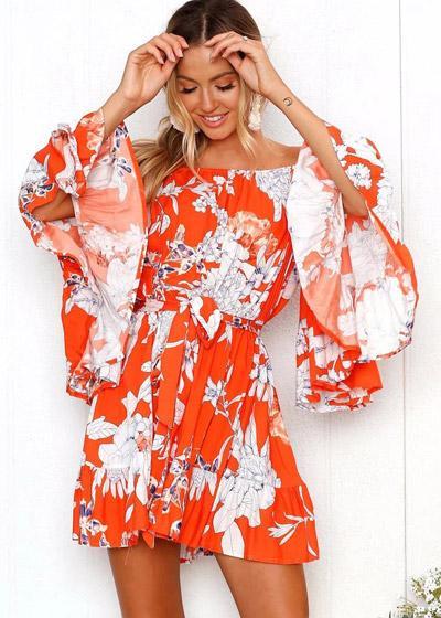Vestido Ciganinha Estampado Manga Flare