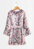 Vestido Manga Flare Estampado com Babado