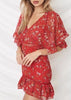 Vestido Curto Estampado com Babado