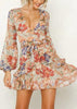 Vestido Curto Floral Manga Longa com Babado