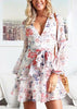 Vestido Curto Floral Manga Longa com Babado