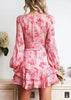 Vestido Curto Floral Manga Longa com Babado