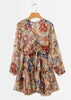 Vestido Curto Floral Manga Longa com Babado