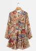 Vestido Curto Floral Manga Longa com Babado