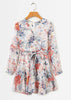 Vestido Curto Floral Manga Longa com Babado
