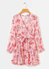 Vestido Curto Floral Manga Longa com Babado