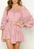 Vestido Ombro a Ombro Manga Flare com Babado