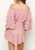 Vestido Ombro a Ombro Manga Flare com Babado