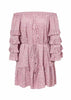 Vestido Ombro a Ombro Manga Flare com Babado