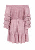 Vestido Ombro a Ombro Manga Flare com Babado