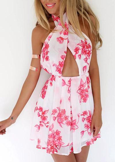 Vestido Curto Estampado Decote Cruzado na Frente