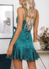 Vestido Curto Cetim Estampa de Poá com Babado