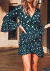Vestido Curto Estampado Manga Flare