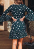 Vestido Curto Estampado Manga Flare