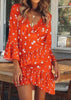 Vestido Curto Estampado Manga Flare