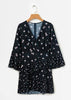 Vestido Curto Estampado Manga Flare