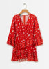 Vestido Curto Estampado Manga Flare