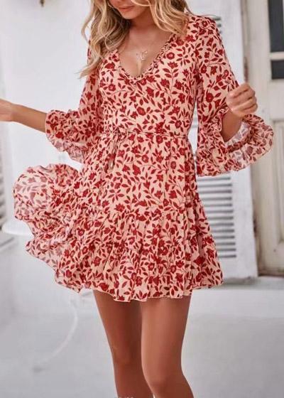 Vestido Floral Curto com Trançado nas Costas