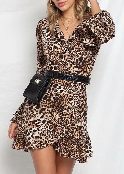 Vestido com Estampa de Onça Curto com Babado