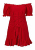 Vestido Ombro a Ombro Curto com Babado na Barra
