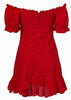 Vestido Ombro a Ombro Curto com Babado na Barra