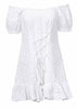 Vestido Ombro a Ombro Curto com Babado na Barra