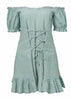 Vestido Ombro a Ombro Curto com Babado na Barra