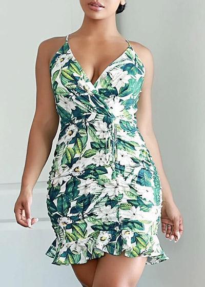 Vestido Curto Florido Colado com Babado