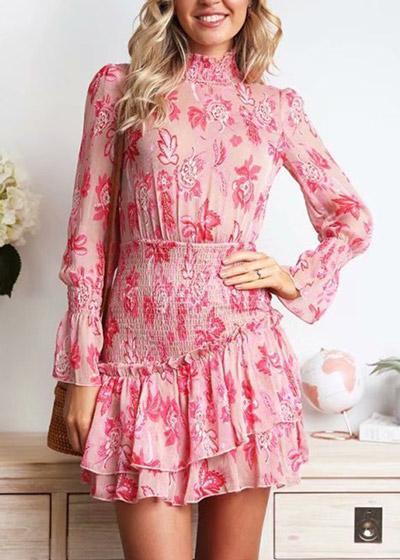 Vestido Estampado Gola Alta Soltinho com Manga