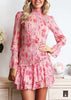 Vestido Estampado Gola Alta Soltinho com Manga