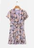 Vestido Manga Flare Curta Estampado com Babado