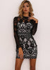 Vestido Curto de Renda Preto Manga Longa