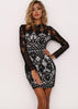 Vestido Curto de Renda Preto Manga Longa