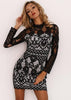 Vestido Curto de Renda Preto Manga Longa