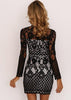 Vestido Curto de Renda Preto Manga Longa