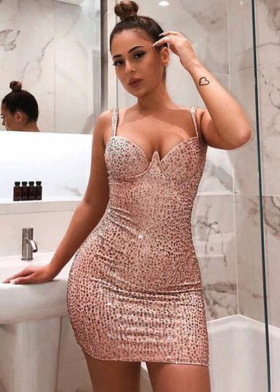 Vestido Curto Colado Bordado com Paetês Festa