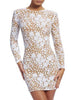 Vestido Curto de Renda Branco Manga Longa