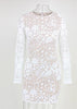 Vestido Curto de Renda Branco Manga Longa