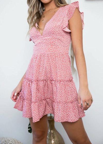 Vestido Curto Estampado com Babados