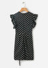 Vestido Curto Estampa Poá com Babado no Ombro