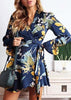 Vestido Estampado Transpassado Curto com Babado