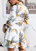 Vestido Estampado Transpassado Curto com Babado