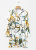Vestido Estampado Transpassado Curto com Babado