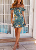 Vestido Ombro a Ombro Curto Estampado com Babado