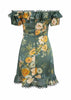 Vestido Ombro a Ombro Curto Estampado com Babado