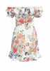 Vestido Ombro a Ombro Curto Estampado com Babado