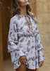 Vestido Curto Estampado Manga Flare com Babado